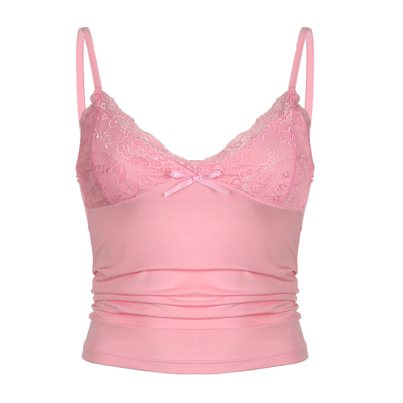 Čipkasti top s trakama, Slim fit, Ljeto 2024, Poliester, 50–70% poliester