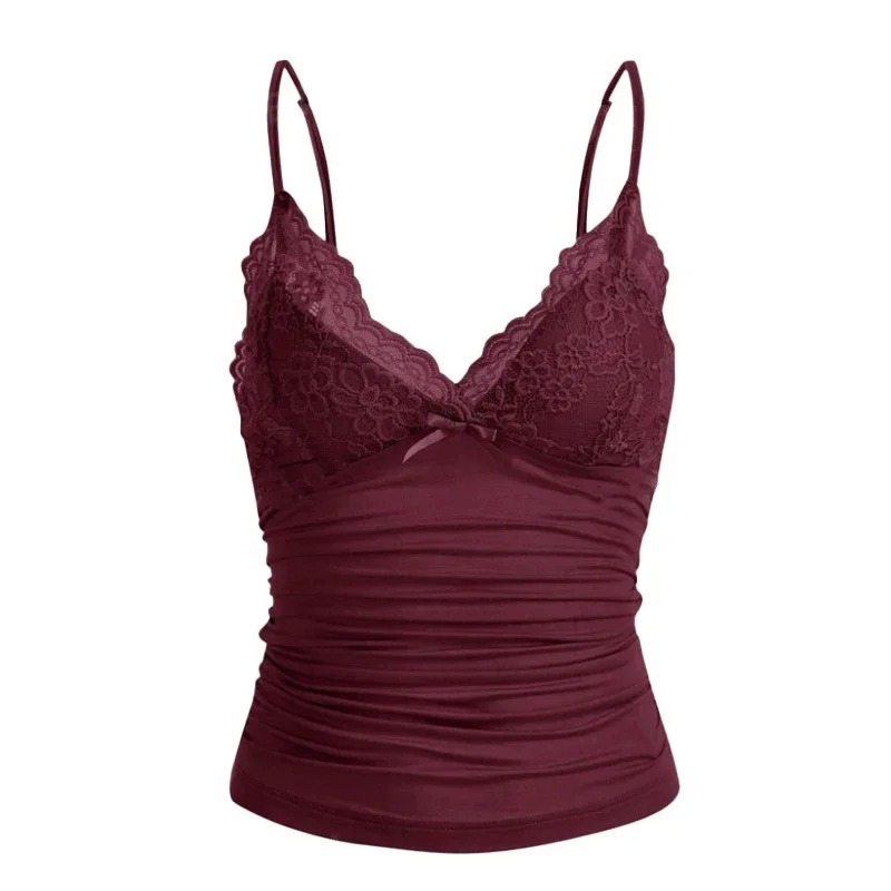 Čipkasti top s trakama, Slim fit, Ljeto 2024, Poliester, 50–70% poliester