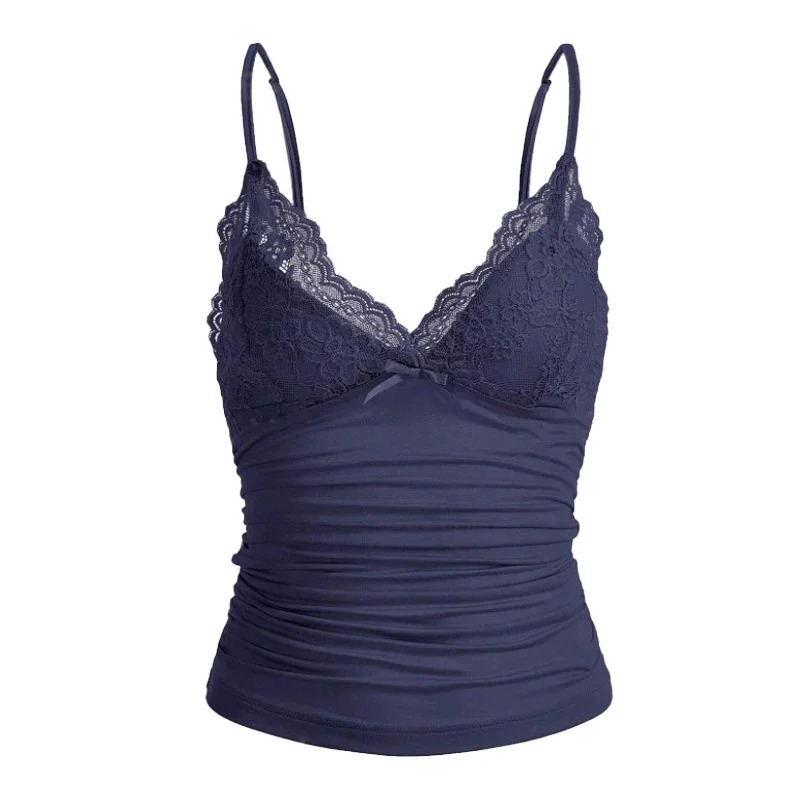 Čipkasti top s trakama, Slim fit, Ljeto 2024, Poliester, 50–70% poliester