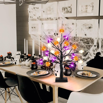 Λαμπτήρας LED τραπεζιού για Χάλογουιν — διακόσμηση με κολοκύθα, νυχτερίδα και φάντασμα, αφηρημένο στυλ, διπλή τροφοδοσία USB/μπαταρίας, χειροκίνητος διακόπτης, τάση ≤36V