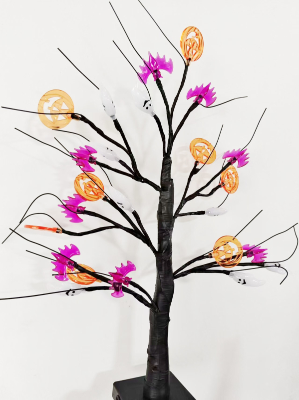 Λαμπτήρας LED τραπεζιού για Χάλογουιν — διακόσμηση με κολοκύθα, νυχτερίδα και φάντασμα, αφηρημένο στυλ, διπλή τροφοδοσία USB/μπαταρίας, χειροκίνητος διακόπτης, τάση ≤36V