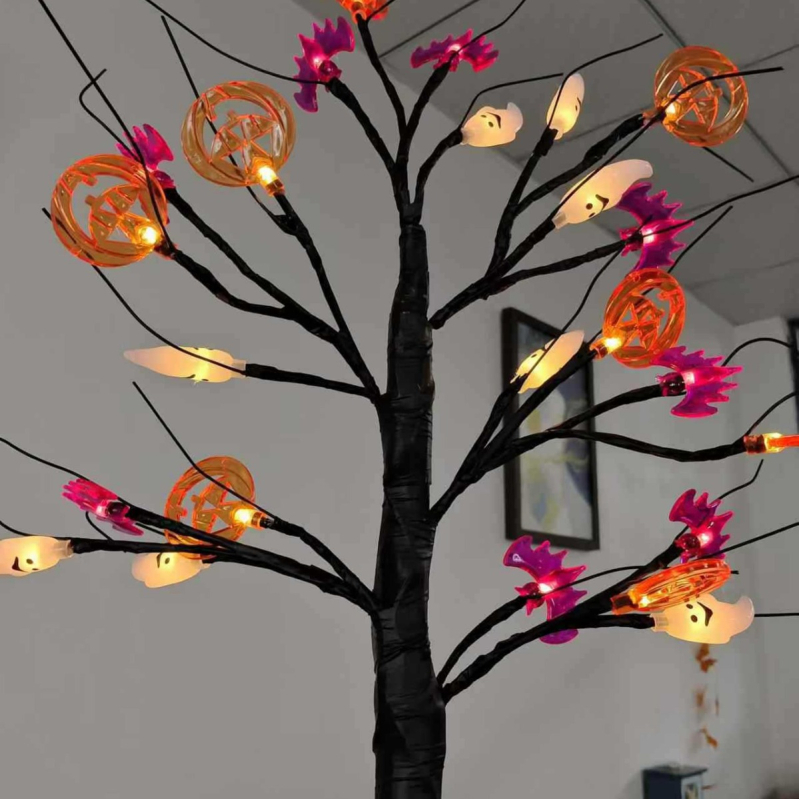 Λαμπτήρας LED τραπεζιού για Χάλογουιν — διακόσμηση με κολοκύθα, νυχτερίδα και φάντασμα, αφηρημένο στυλ, διπλή τροφοδοσία USB/μπαταρίας, χειροκίνητος διακόπτης, τάση ≤36V