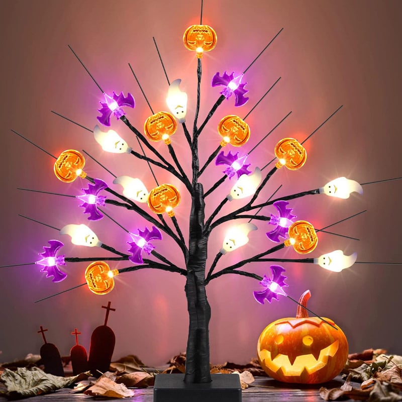 Halloween LED galda lampa dekors — ķirbis un spoks motīvs, abstrakts stils, USB/bateriju dubultā barošana, manuālais slēdzis, spriegums ≤36V