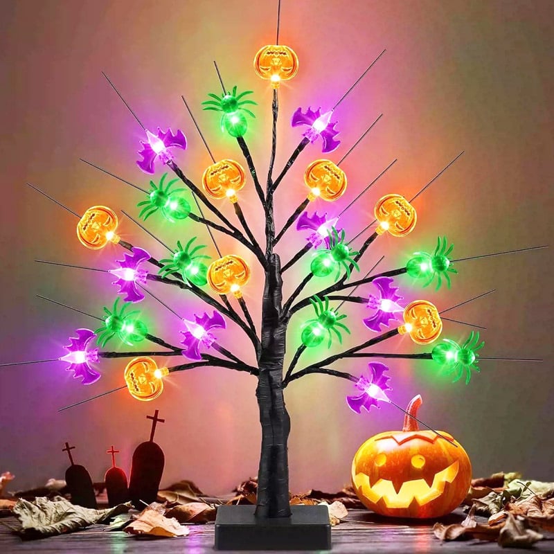 Λαμπτήρας LED τραπεζιού για Χάλογουιν — διακόσμηση με κολοκύθα, νυχτερίδα και φάντασμα, αφηρημένο στυλ, διπλή τροφοδοσία USB/μπαταρίας, χειροκίνητος διακόπτης, τάση ≤36V