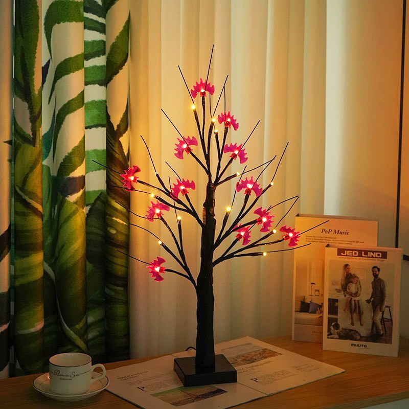 Λαμπτήρας LED τραπεζιού για Χάλογουιν — διακόσμηση με κολοκύθα, νυχτερίδα και φάντασμα, αφηρημένο στυλ, διπλή τροφοδοσία USB/μπαταρίας, χειροκίνητος διακόπτης, τάση ≤36V