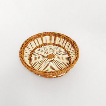 Плетена кръгла кошница за плодове и хляб, нов китайски стил — Материал: PP пластмасов ратан; Модел: кошница за хляб; Произход: Бобай; Област на приложение: плодове, зеленчуци, канцелария, козметика/бижута, кабели за слушалки