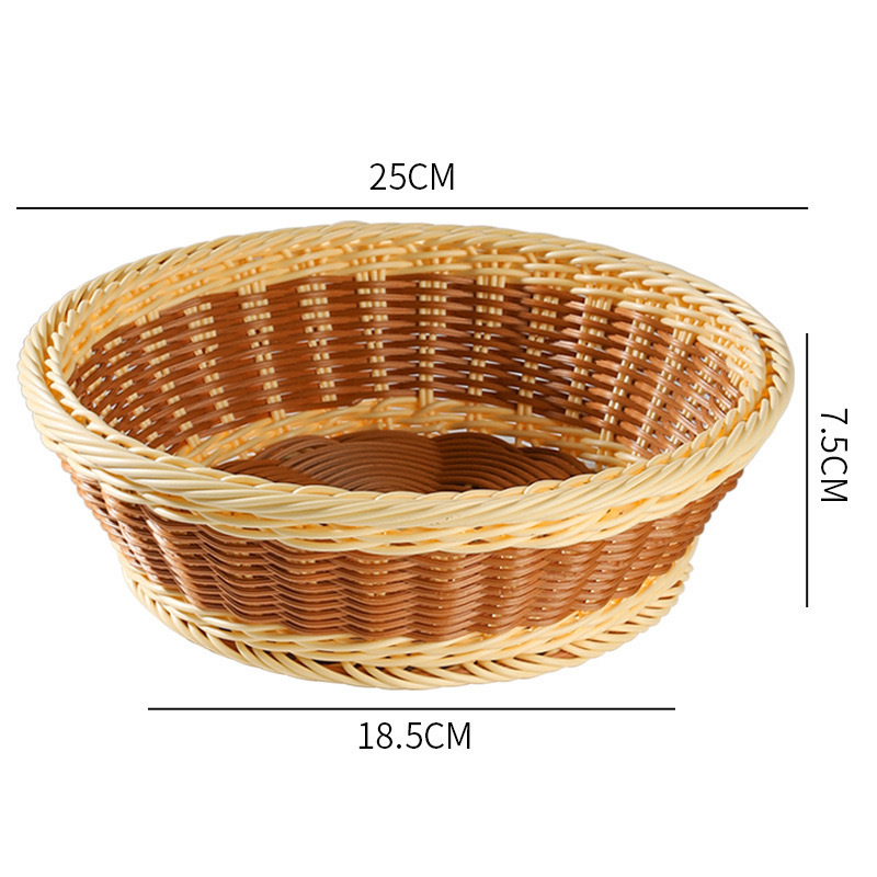 Плетена кръгла кошница за плодове и хляб, нов китайски стил — Материал: PP пластмасов ратан; Модел: кошница за хляб; Произход: Бобай; Област на приложение: плодове, зеленчуци, канцелария, козметика/бижута, кабели за слушалки