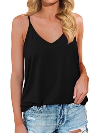 Top με V-λαιμό και λεπτές τιράντες, φαρδιά γραμμή; πολυεστέρας; μήκος 50–65 εκ