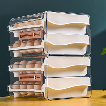 Xiqin пластмасова кутия за яйца със чекмеджетен дизайн, двуслоен, голям капацитет, запазва свежестта на яйцата