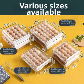 Xiqin пластмасова кутия за яйца със чекмеджетен дизайн, двуслоен, голям капацитет, запазва свежестта на яйцата