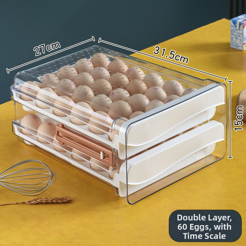 Xiqin пластмасова кутия за яйца със чекмеджетен дизайн, двуслоен, голям капацитет, запазва свежестта на яйцата