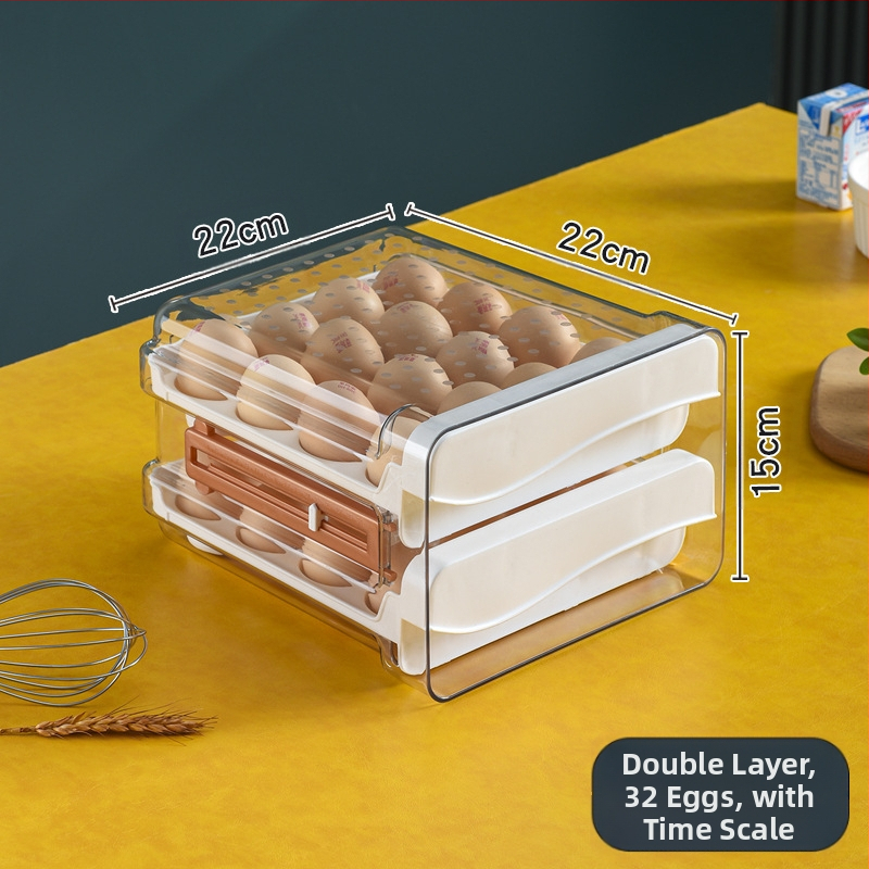 Xiqin пластмасова кутия за яйца със чекмеджетен дизайн, двуслоен, голям капацитет, запазва свежестта на яйцата