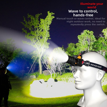 Κεφαλική λυχνία για νυχτερινό ψάρεμα με αισθητήρα – επαναφορτιζόμενη LED, 8 ωρών διάρκεια λειτουργίας