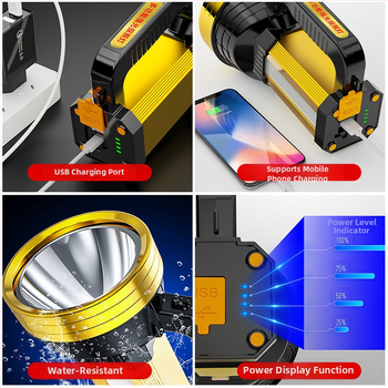 Φορητός LED φακός εξωτερικού χώρου (LED, 5W, 1200mAh, εμβέλεια 200–500 m, χειροκίνητη φόρτιση)