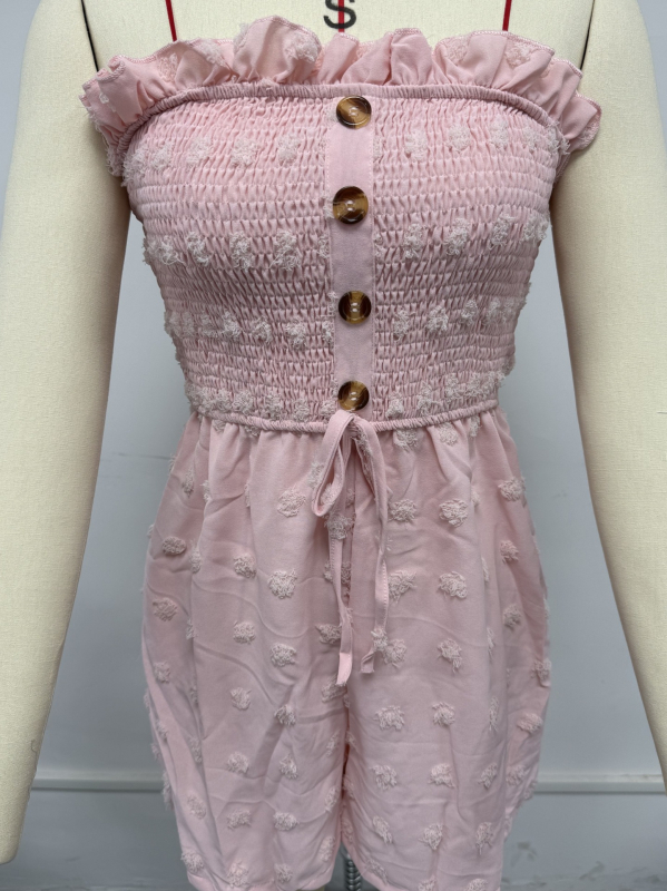 Kényelmes poliészter overál, ujj nélküli, egy vállon, középső derék, enyhén bővülő nadrág, kollázs/splicing dizájn (nyár 2025)