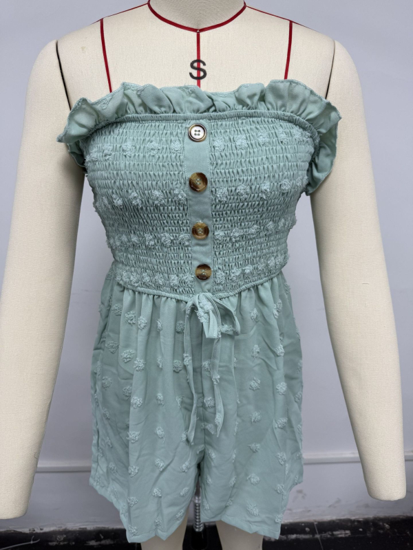 Kényelmes poliészter overál, ujj nélküli, egy vállon, középső derék, enyhén bővülő nadrág, kollázs/splicing dizájn (nyár 2025)