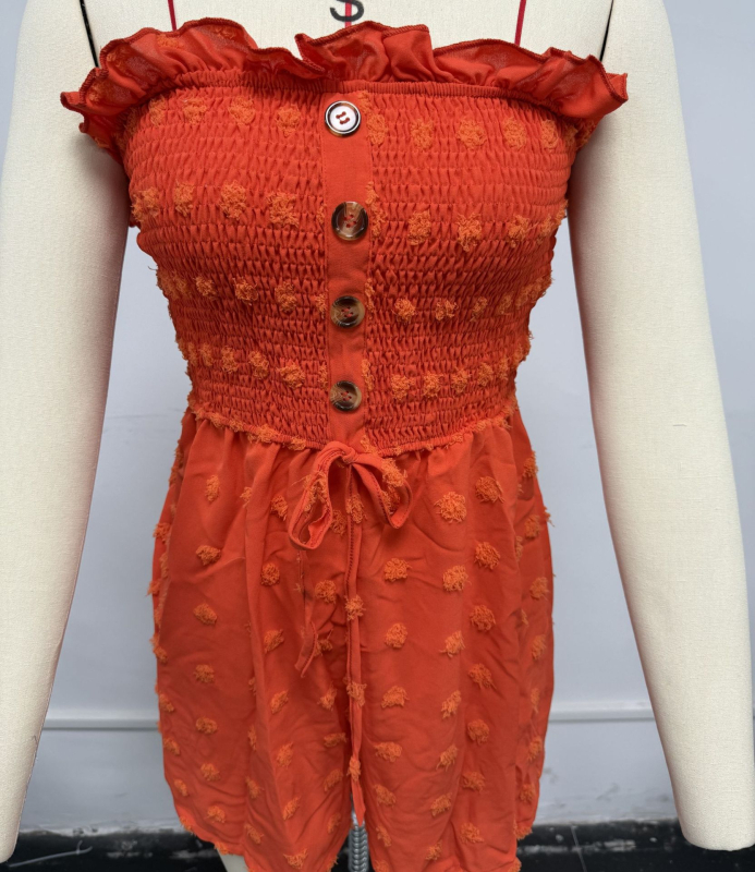 Kényelmes poliészter overál, ujj nélküli, egy vállon, középső derék, enyhén bővülő nadrág, kollázs/splicing dizájn (nyár 2025)