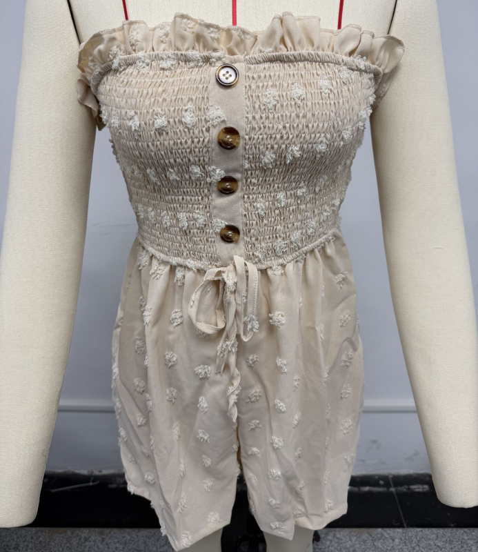 Kényelmes poliészter overál, ujj nélküli, egy vállon, középső derék, enyhén bővülő nadrág, kollázs/splicing dizájn (nyár 2025)