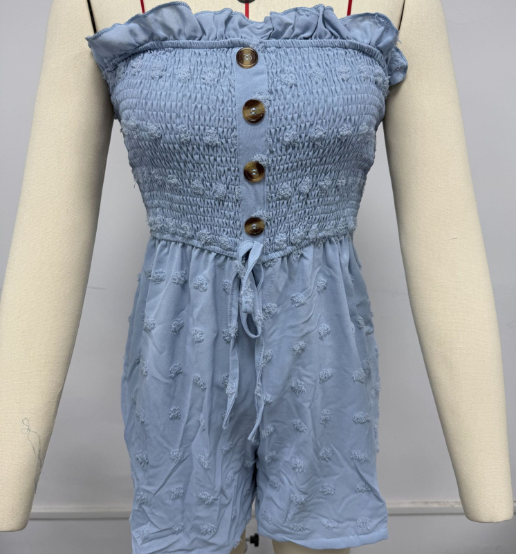 Kényelmes poliészter overál, ujj nélküli, egy vállon, középső derék, enyhén bővülő nadrág, kollázs/splicing dizájn (nyár 2025)