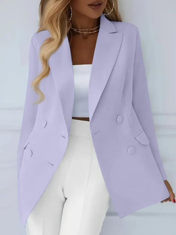 Γυναικείο διπλοκουμπωτό σακάκι κοστουμιού σε χαλαρή γραμμή, μακριές μανίκια, γιακά σακάκι, μονόχρωμος πολυεστέρας, άνοιξη 2025