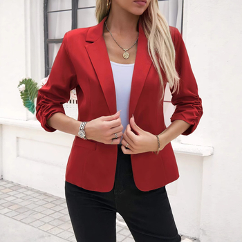 Γυναικείο blazer με γιακά, μπροστινό κλείσιμο με ένα κουμπί, 3/4 μανίκια, πολυεστερικό ύφασμα