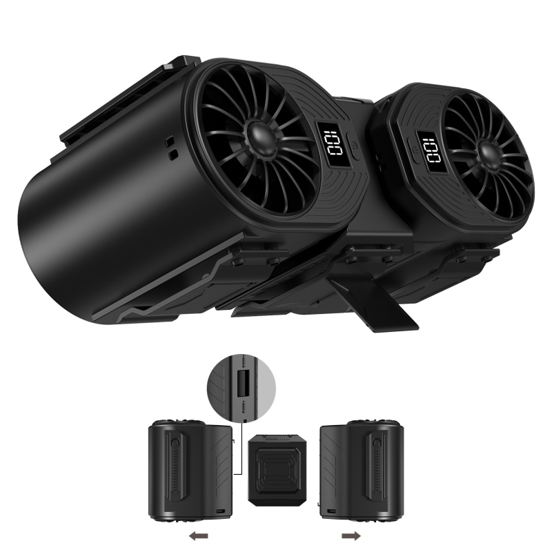 Kézi ventilátor USB-töltéssel, brushless motor, 6 sebességfokozat, beépített 2000-4000 mAh akkumulátor, 5 lapát