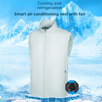 Liemenė su saulės apsauga ir ventiliatoriaus aušintuvu, lauko liemenė vyrams (žvejyba, statybos) – 100% acetato pluoštas mišinyje