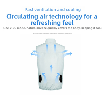 Liemenė su saulės apsauga ir ventiliatoriaus aušintuvu, lauko liemenė vyrams (žvejyba, statybos) – 100% acetato pluoštas mišinyje