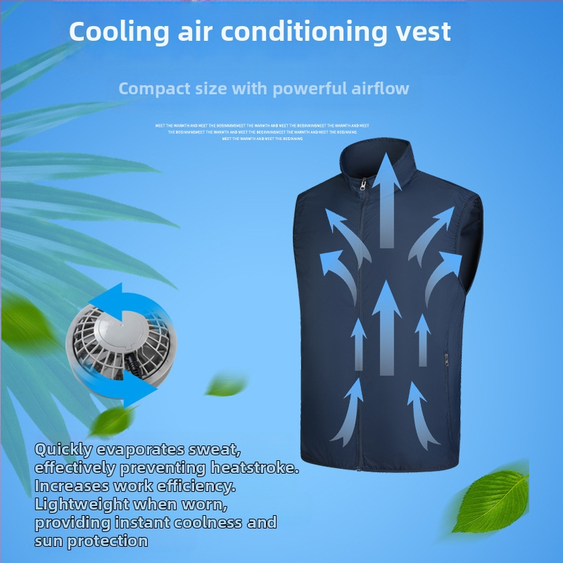 Жилетка за открито със слънцезащита и охлаждане с вграден вентилатор; мъжка жилетка за риболов и строителни площадки; 100% ацетатни влакна в смеси от химически влакна