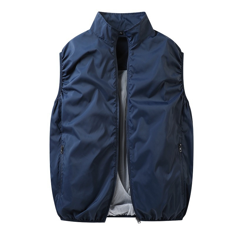 Liemenė su saulės apsauga ir ventiliatoriaus aušintuvu, lauko liemenė vyrams (žvejyba, statybos) – 100% acetato pluoštas mišinyje