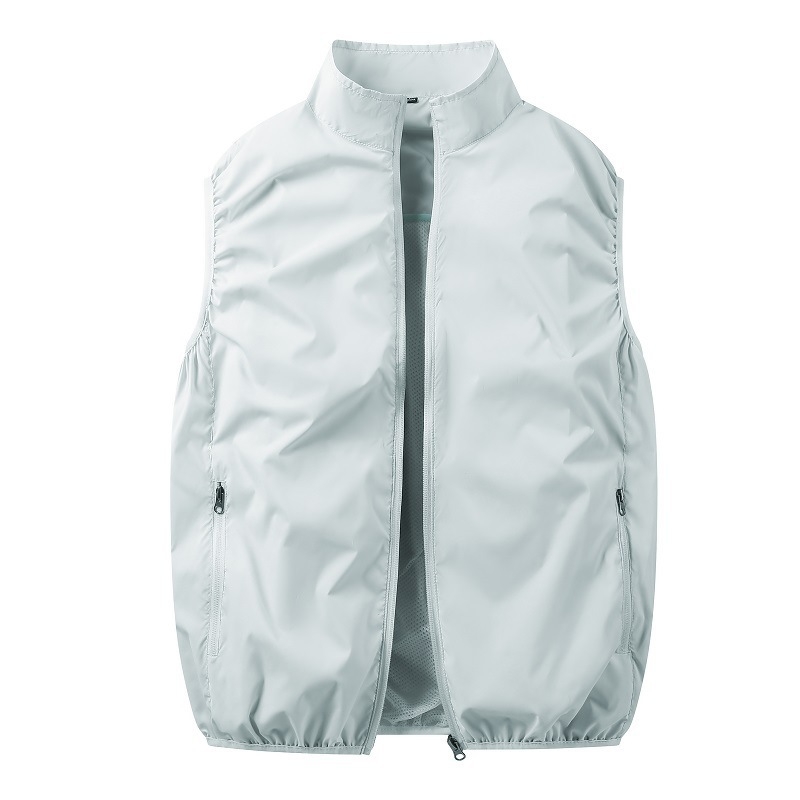 Liemenė su saulės apsauga ir ventiliatoriaus aušintuvu, lauko liemenė vyrams (žvejyba, statybos) – 100% acetato pluoštas mišinyje