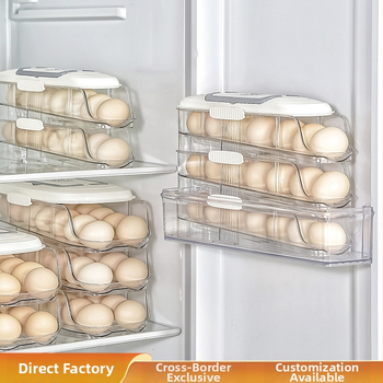 Държач за яйца за хладилник с въртящ се механизъм, многослоен, автоматичен, пластмасов, за страничната врата