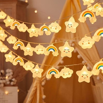 LED αλυσίδα για παιδικό δωμάτιο με ουράνια σύννεφα και αστέρια, 20 LED, 3000K, τροφοδοσία με μπαταρίες