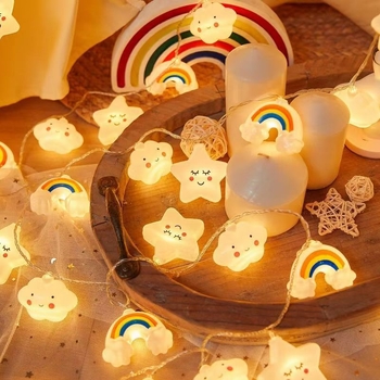 LED αλυσίδα για παιδικό δωμάτιο με ουράνια σύννεφα και αστέρια, 20 LED, 3000K, τροφοδοσία με μπαταρίες