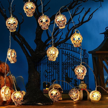 Halloween LED φωτεινή αλυσίδα με κρανίο, αράχνη και κρεμαστή κολοκύθα, 110V, 10 LED, 4000 lm, 2500K, IP43