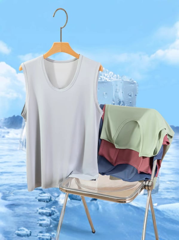 Летен мъжки спортен безръкав жилет с Ice Silk плат, свободен модел, 91–95% полиестер, тънък