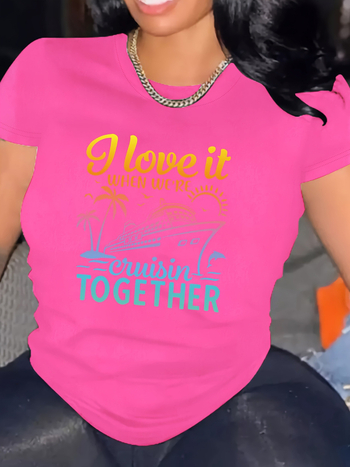 Gradiens betűk nyomtatású póló, pamut, kerek nyakú, rövid ujjú, A-vonalú szabás