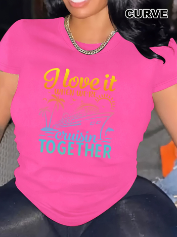 Μπλουζάκι με εκτύπωση γραμμάτων σε διαβάθμιση χρωμάτων, βαμβάκι, στρογγυλή λαιμόκοψη, κοντά μανίκια, Α-γραμμή