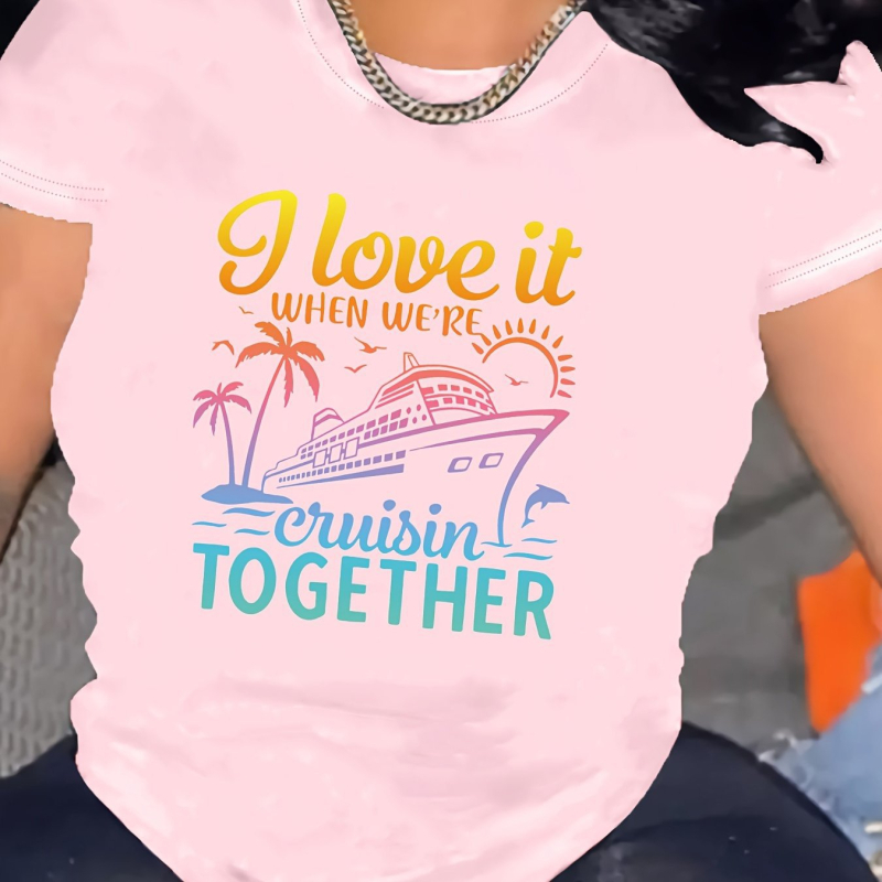 Gradiens betűk nyomtatású póló, pamut, kerek nyakú, rövid ujjú, A-vonalú szabás