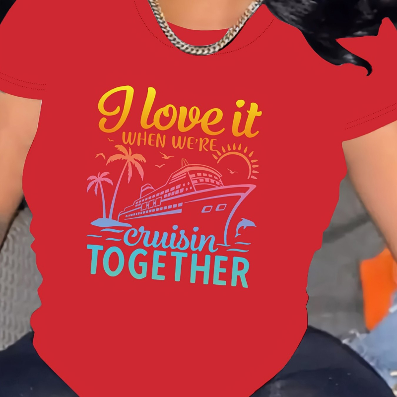 Gradiens betűk nyomtatású póló, pamut, kerek nyakú, rövid ujjú, A-vonalú szabás