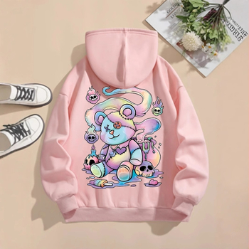 Худи суитшър с принт на мечета, мрачен Gothic Harajuku стил, свободен силует, 65% памук, 450 g/m2, цип, странични джобове