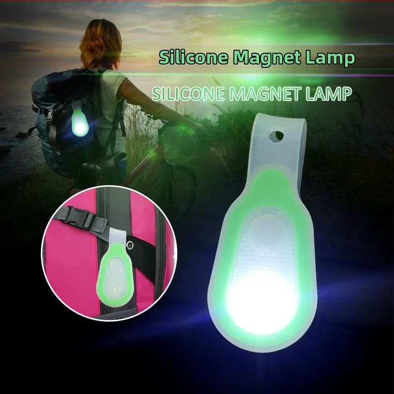 LED силиконова магнитна лампа за клипс – батерийно захранване, LED светлина, ръчно задвижване, обхват до 50 м, за туризъм, къмпинг и нощно колоездене
