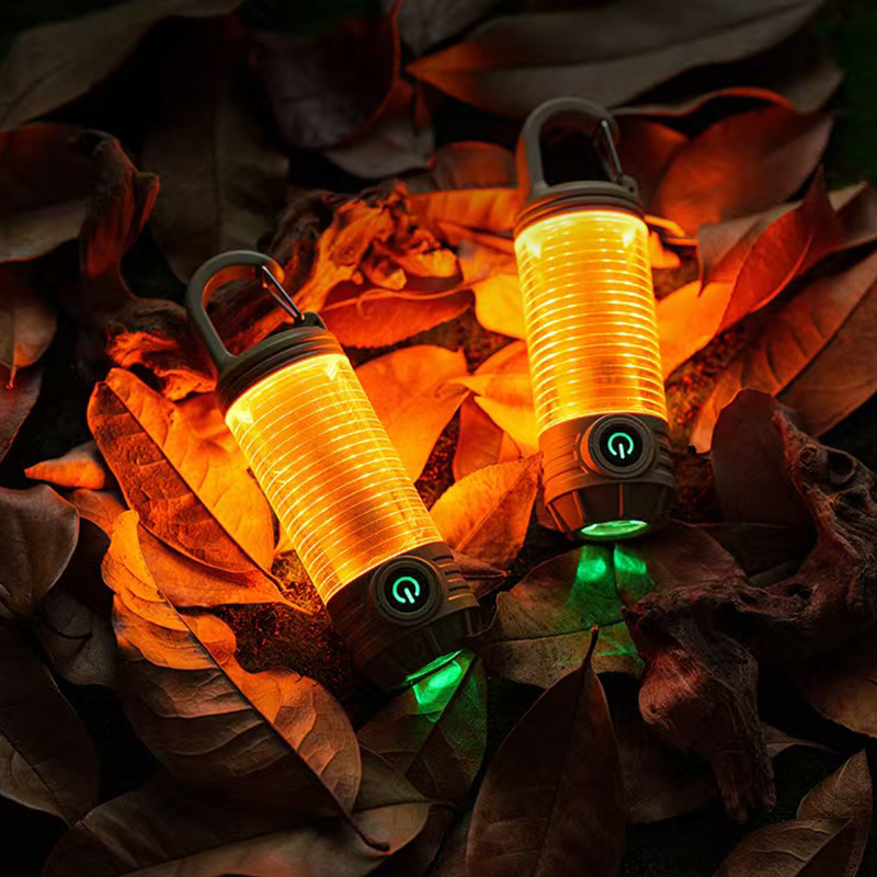 LED kemping lámpa, töltőre csatlakoztatható, hordozható akasztóval, kézi hajtás, 1200mAh, 3.7V, LED fény, hatótáv 50–100 m, üzemidő: fő fény 5 h / meleg fény 7 h