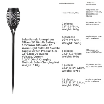 Ηλιακό LED φακό εξωτερικού χώρου σε σχήμα φλόγας, διακοσμητικό φωτιστικό κήπου, χειροκίνητος διακόπτης, 6–12 ώρες λειτουργίας