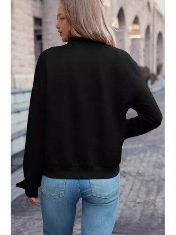 Γυναικείο μπουφάν baseball από πολυεστέρα, χαλαρή γραμμή, ψηλός γιακάς, κούμπωμα με φερμουάρ, μακριά μανίκια, Φθινόπωρο 2024