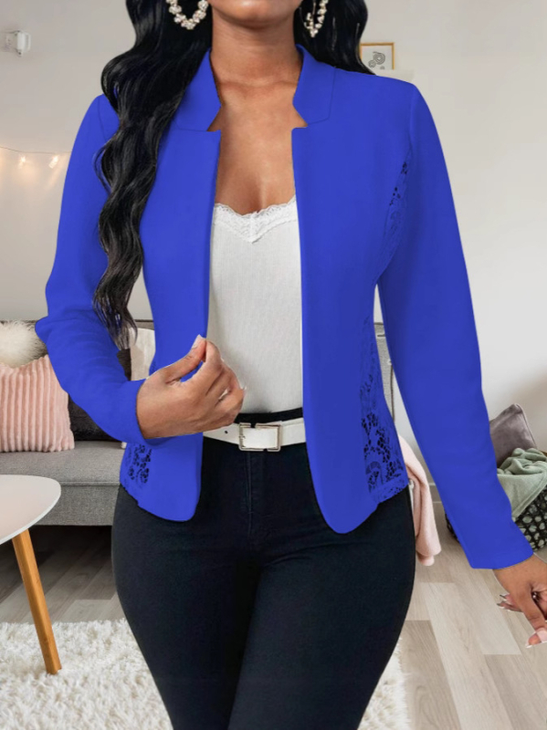 Slim-fit дантелен кардиган в стил костюм с яка за костюм, дълги ръкави, полиестер-еластанова смес.