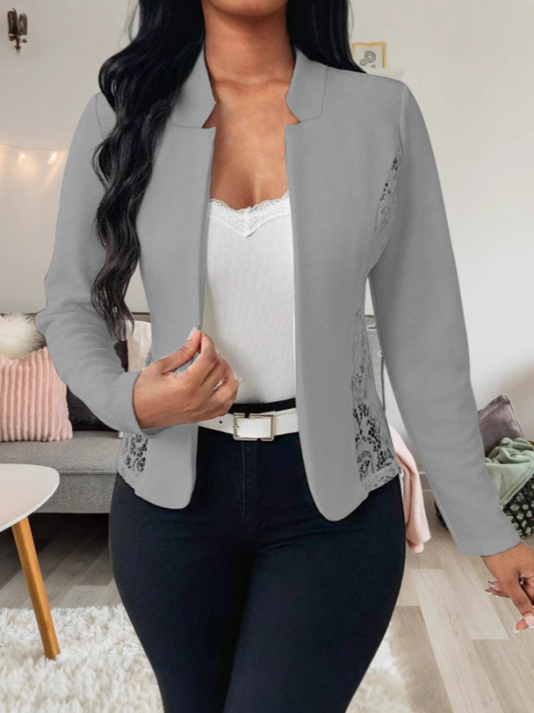 Slim-fit дантелен кардиган в стил костюм с яка за костюм, дълги ръкави, полиестер-еластанова смес.
