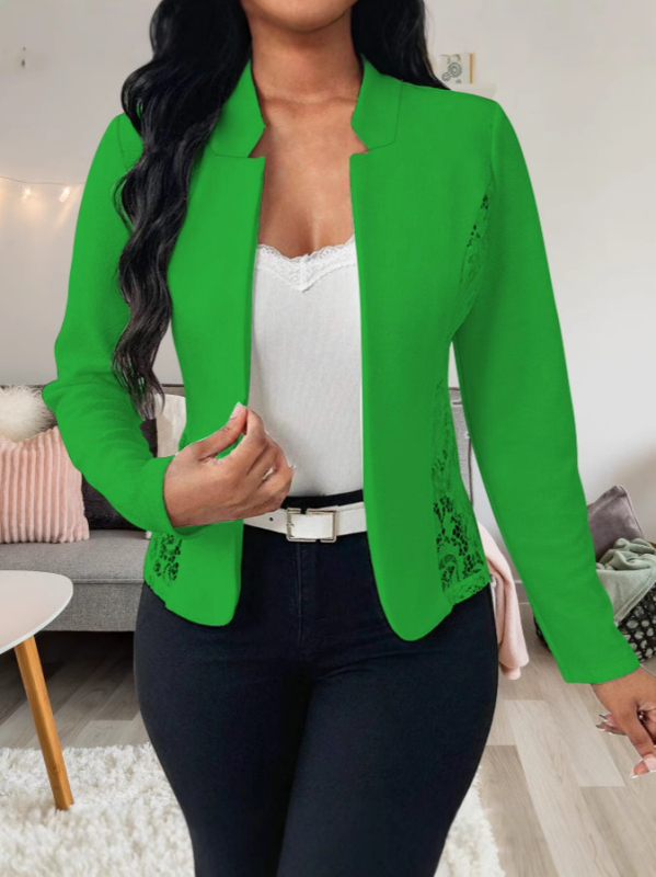 Slim-fit дантелен кардиган в стил костюм с яка за костюм, дълги ръкави, полиестер-еластанова смес.