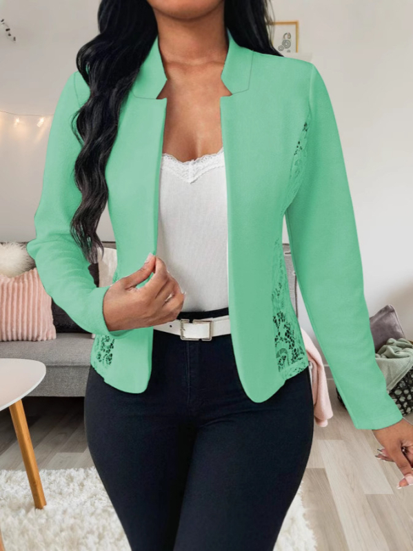 Slim-fit дантелен кардиган в стил костюм с яка за костюм, дълги ръкави, полиестер-еластанова смес.