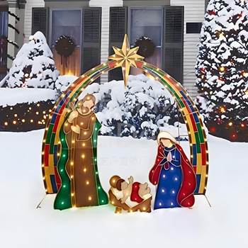 Geležinė Kalėdinė kiemo skulptūra – laimingos šeimos iš trijų asmenų figūra, lazeriu išpjauta, kategorija: personažai, tinkama kiemui, biurui ir šventyklai